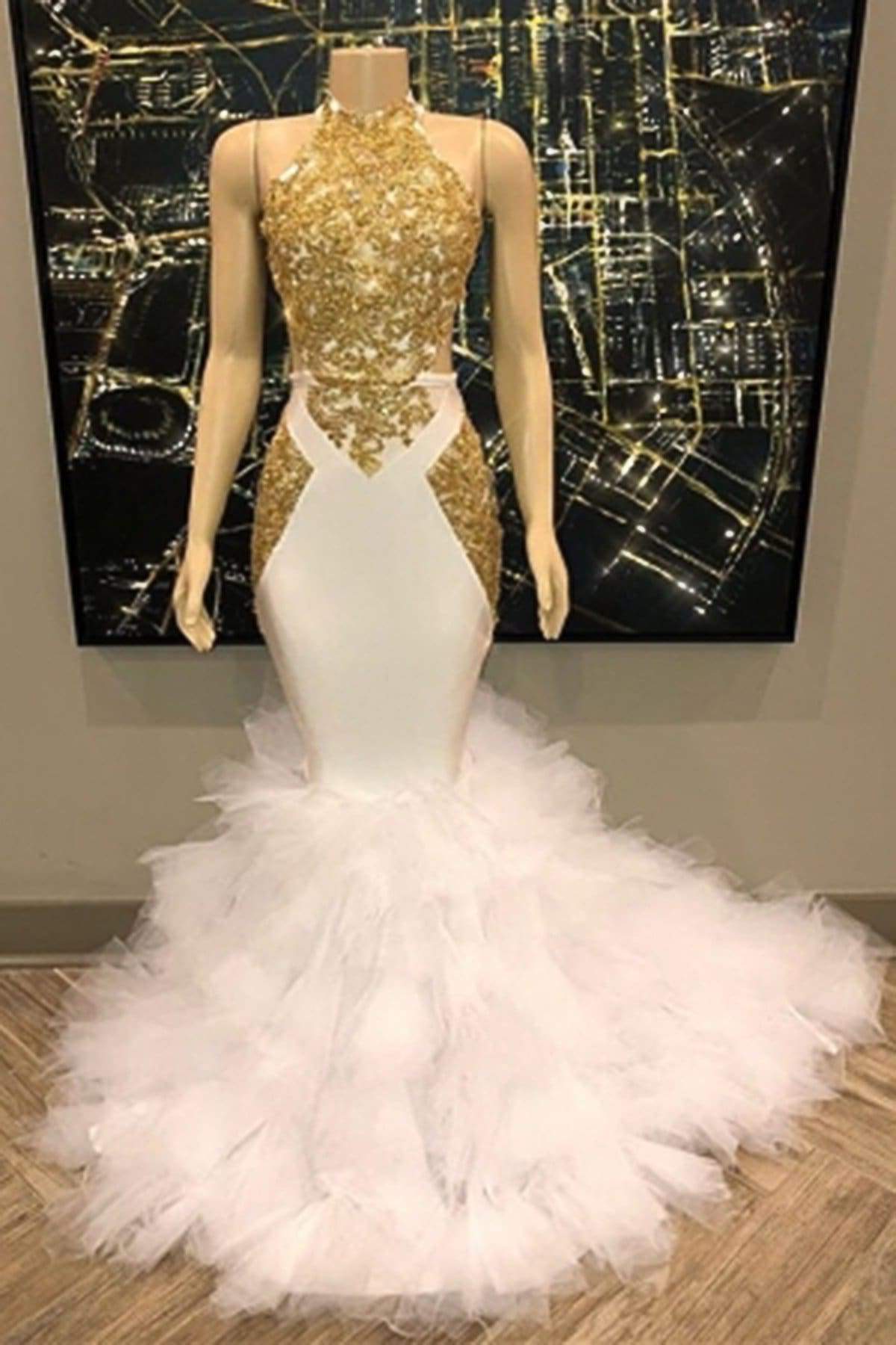 Gold And White Long Mermaid Prom Dress on Luulla