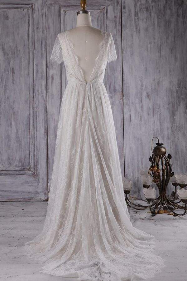 Elegant Short Sleeve A-line Lace Wedding Dress on Luulla