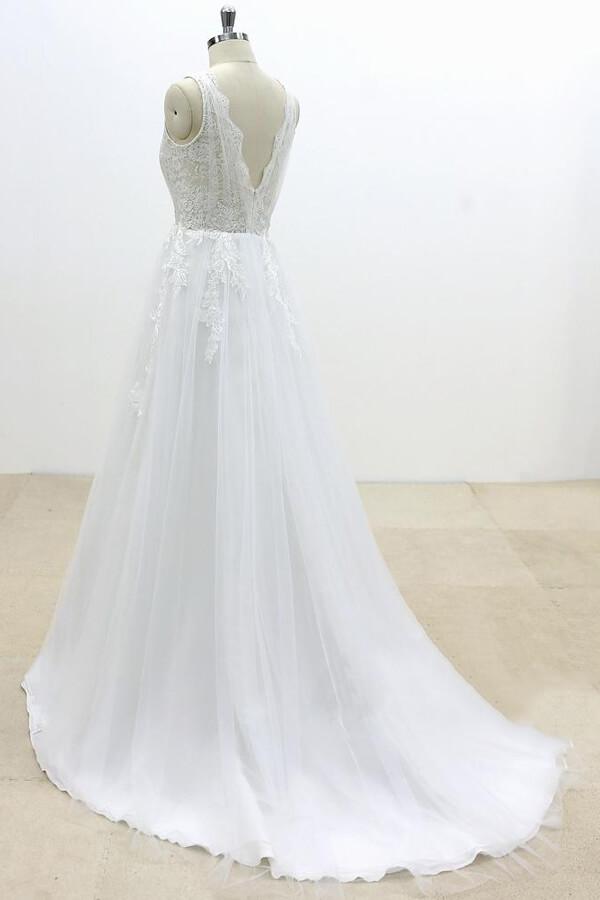 Multi Layered V-neck Tulle Wedding Dress With Ruffles main image 1