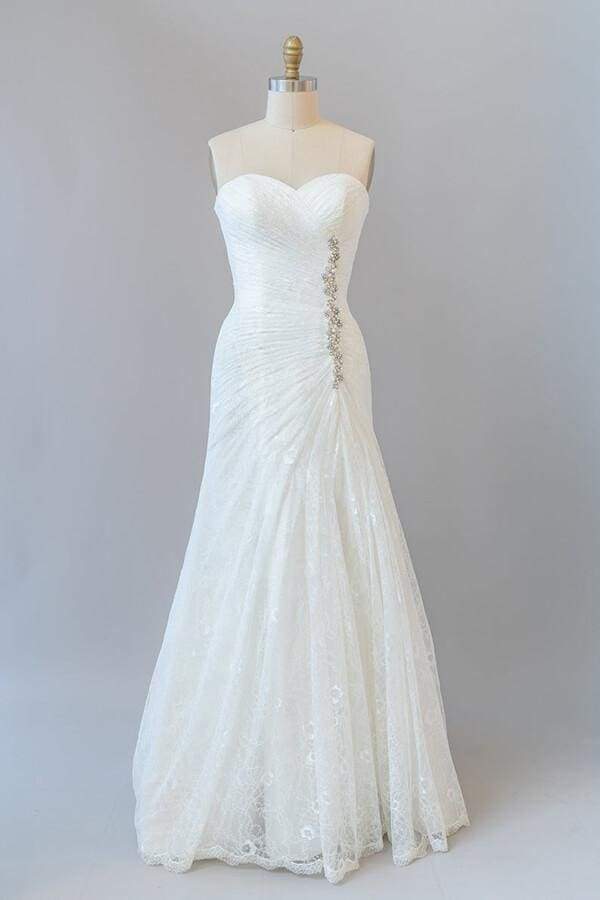 Chic Strapless Ruffle Lace Sheath Wedding Dress on Luulla