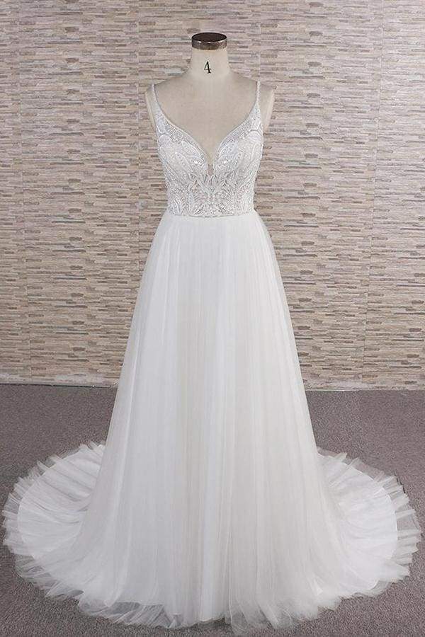 Chic Spaghetti Strap Appliques Tulle Wedding Dress on Luulla